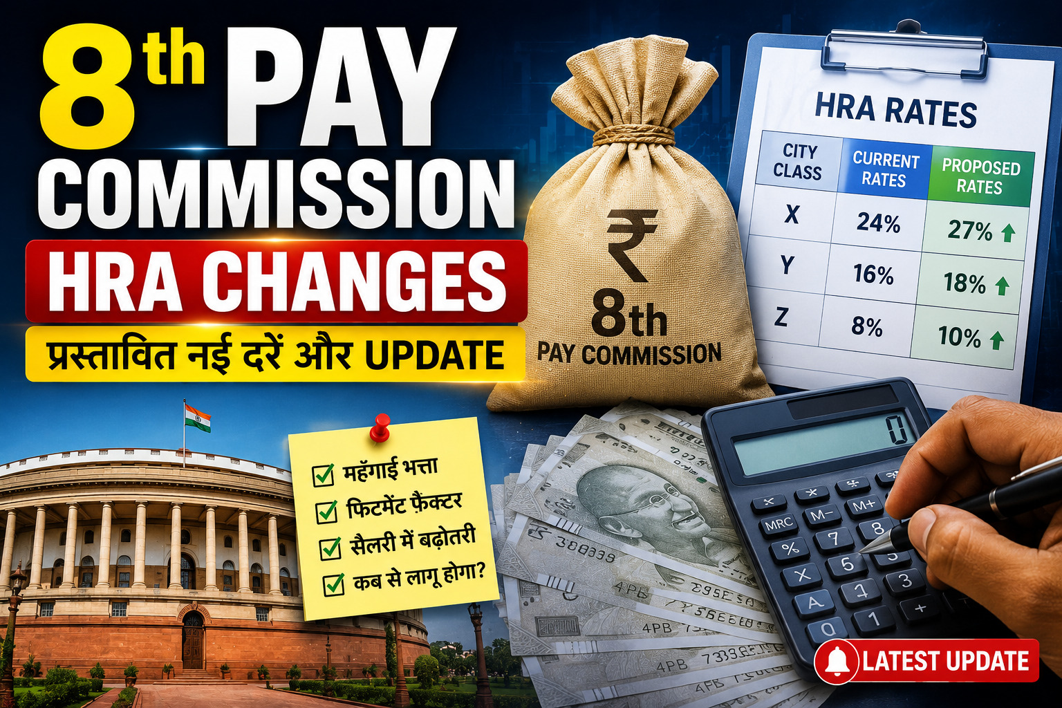 8th Pay Commission HRA Changes: प्रस्तावित नई दरें और Update