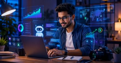 ChatGPT से Business Grow करने की Complete Guide — AI chatbot screen के साथ businessman