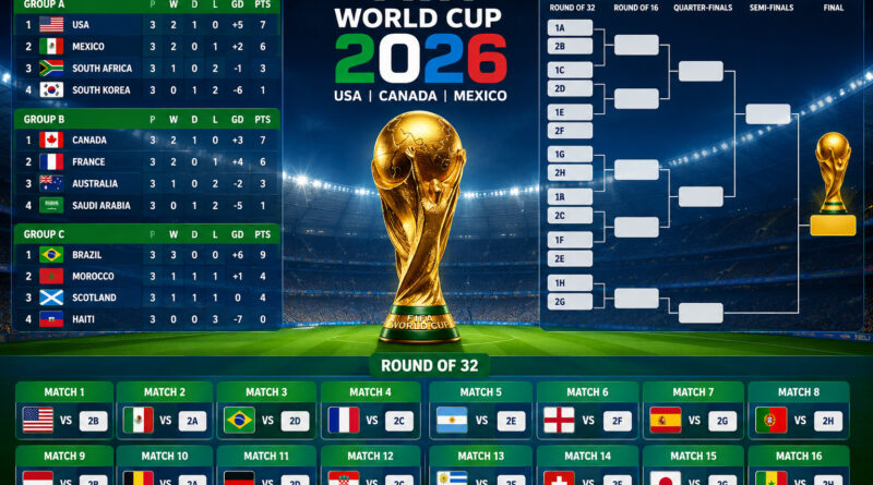 FIFA World Cup 2026 Standings - points table and Round of 32 bracket