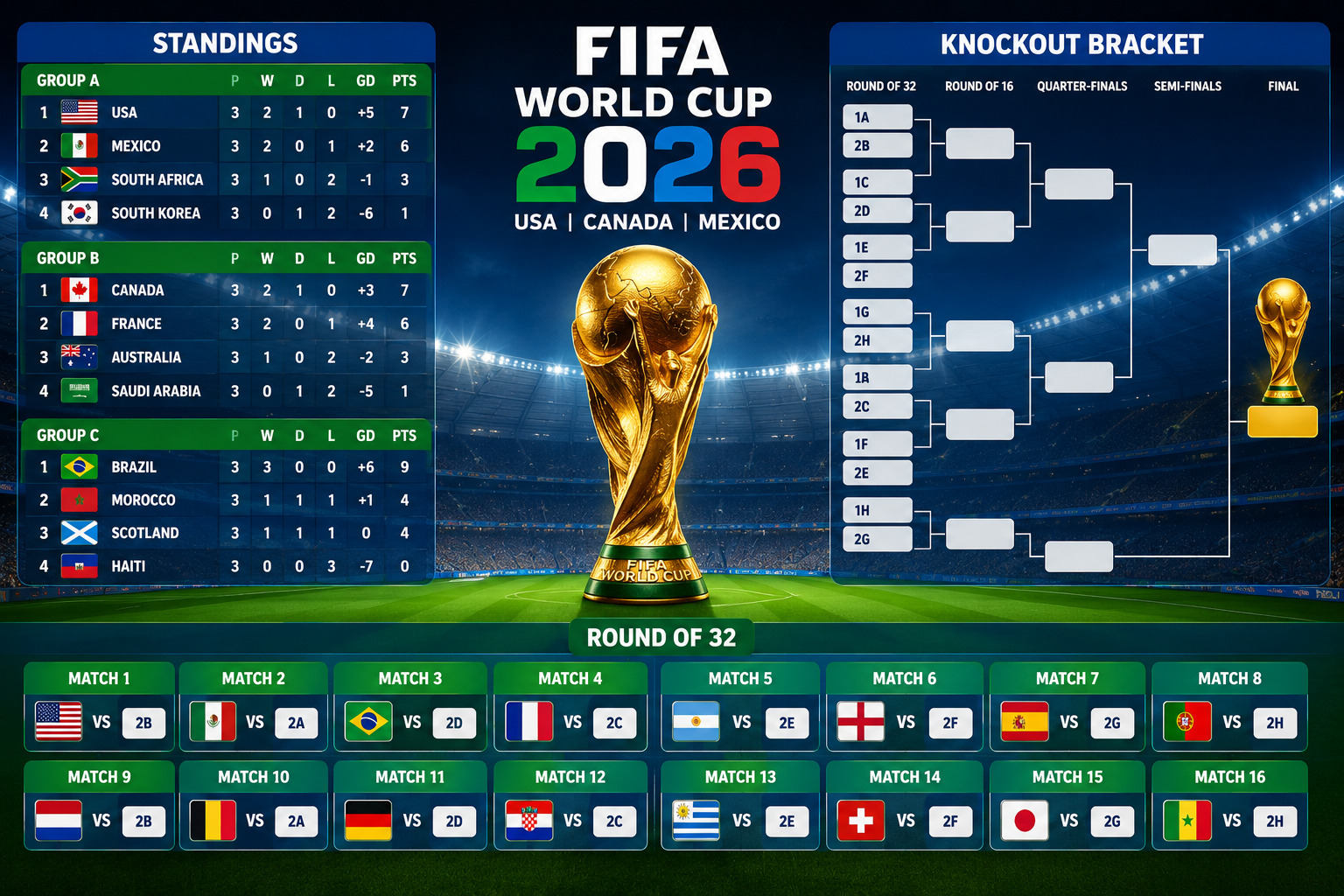 FIFA World Cup 2026 Standings: पॉइंट टेबल, ब्रैकेट और Round of 32