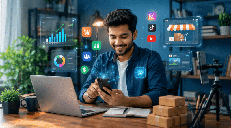 Mobile से शुरू होने वाले Online Business Ideas — smartphone से business चलाता व्यक्ति