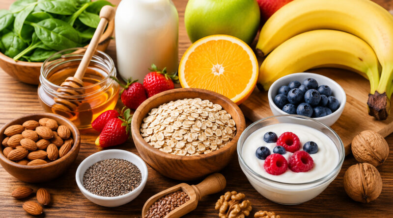 Energy Boosting Healthy Foods - banana almonds oats for instant energy
