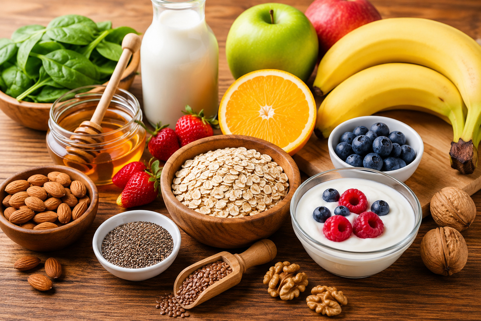 Energy Boosting Healthy Foods - banana almonds oats for instant energy